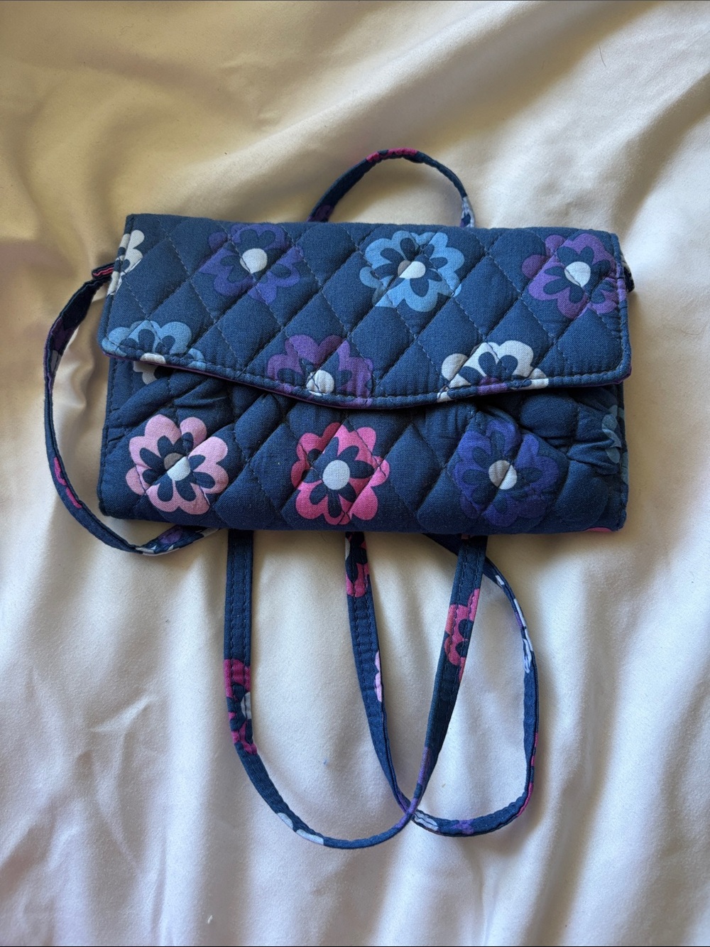 Vera Bradley Quilted Navy Floral Crossbody Bag - Navy Pink Purple
